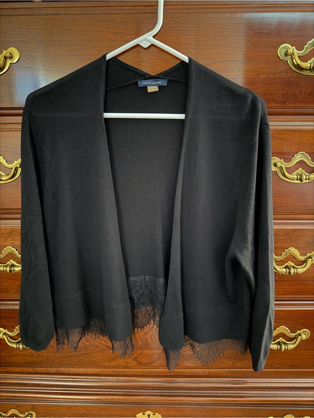 Tommy Hilfiger Black Open-Front Cardigan with Lace Trim